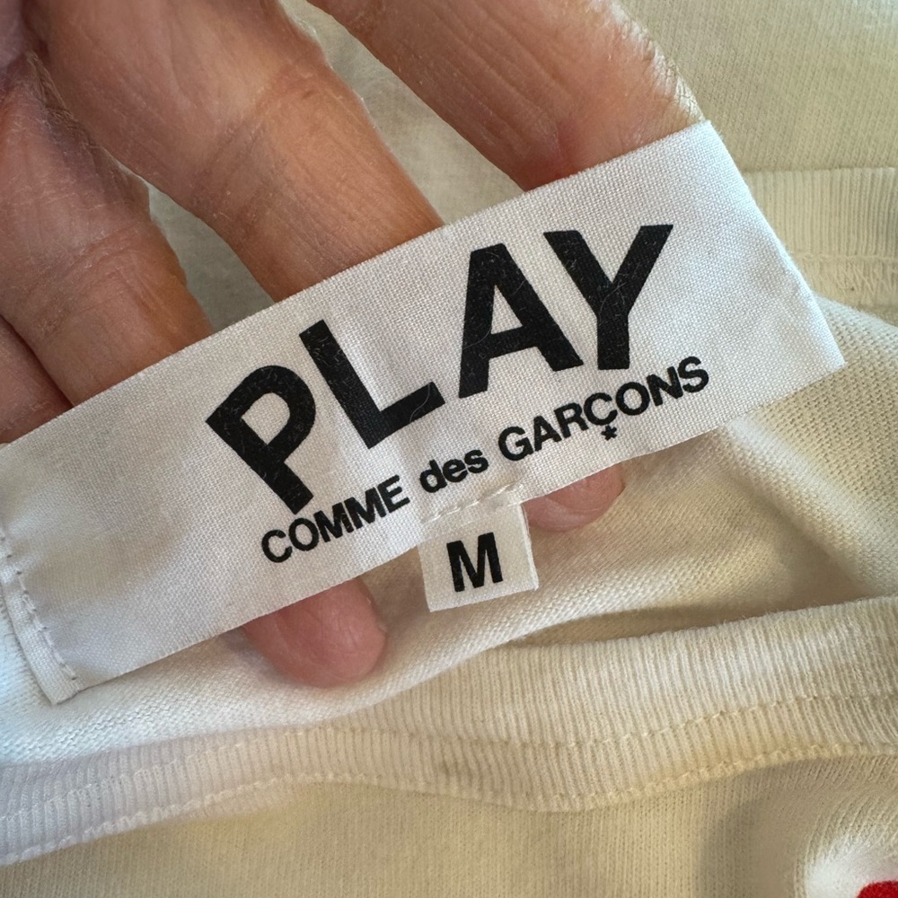 Women’s Comme Des Garçons Play, Double Heart, White T-Shirt, Medium - Picture 6 of 7